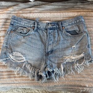 We The Free Light Blue Distressed Denim Cutoff Shorts